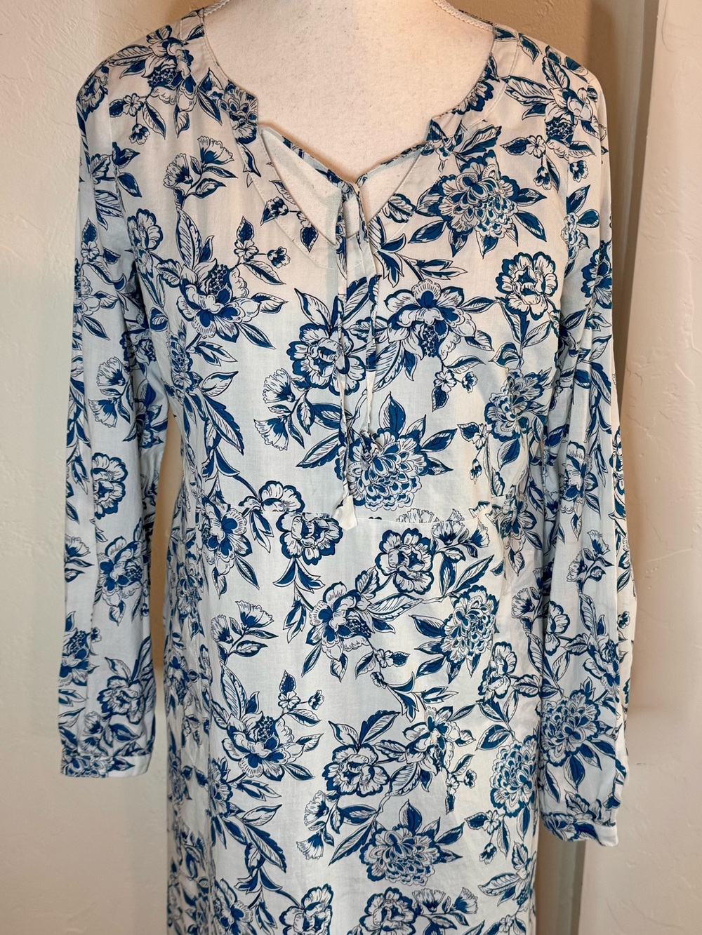 Pure Jill J. Jill Cabana Cotton Floral Midi Dress Blue White Pockets